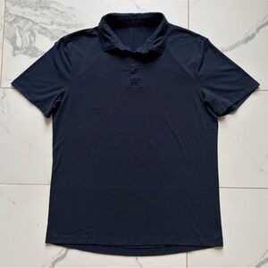 Lululemon Evolution Short Sleeve Polo Shirt Size M Navy Blue Golf Metal Vent